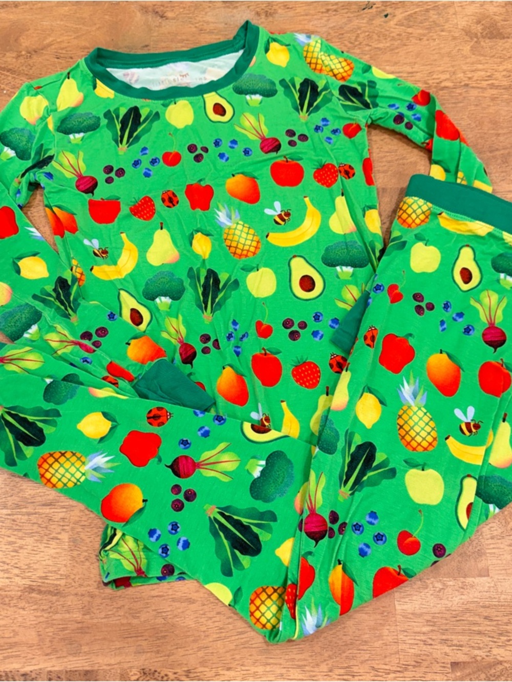 Little Sleepies Fruits and Veggies Pajama Set Kids 9/10 Green Bamboo Blend